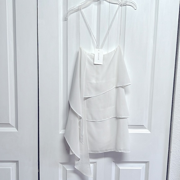 Cache White Sheer Ruffle Tank Top Size S NWT - Picture 1 of 9